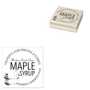 Maple Syrup Thankful for Family and Friends Label Rubber Stamp