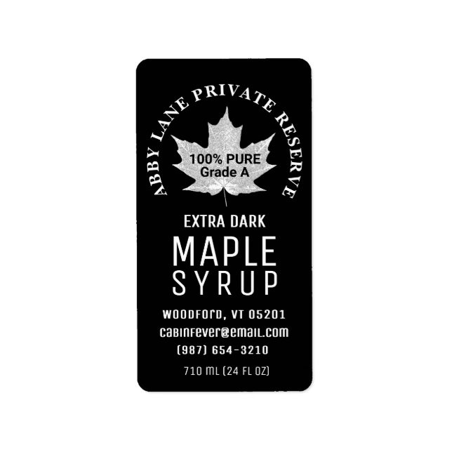 Maple Syrup White Leaf Black 1.3" x 2.4" Label (Front)