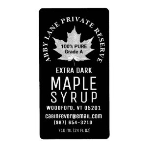 Maple Syrup White Leaf Black Shipping Label Size