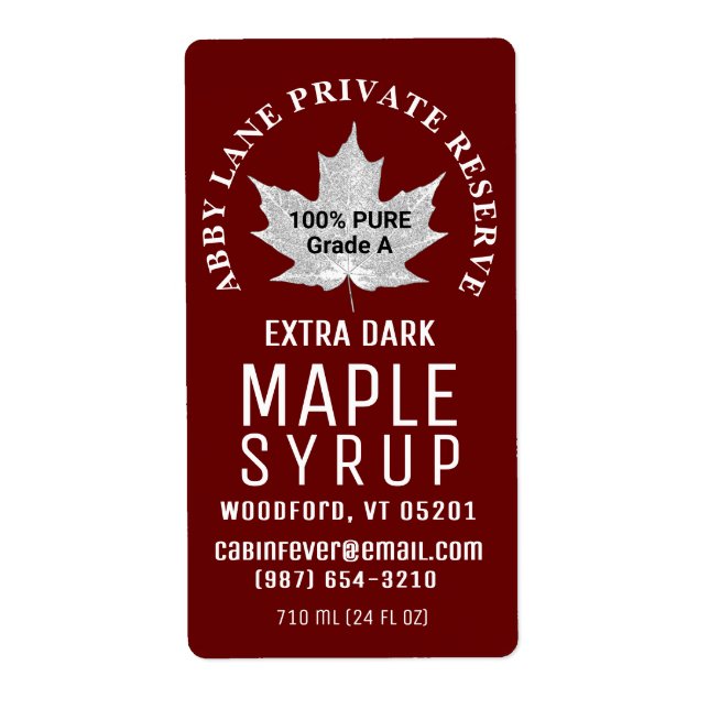 Maple Syrup White Leaf Red Shipping Label Size (Front)
