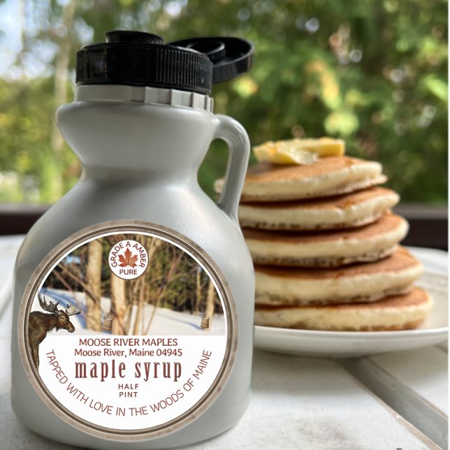 Maple Syrup Woods Moose Bucket Maple Leaf Grunge  Classic Round Sticker (Creator Uploaded)