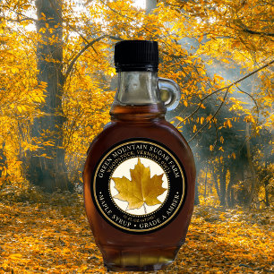 Maple Syrup Yellow Maple Leaf Dotted Border Classic Round Sticker