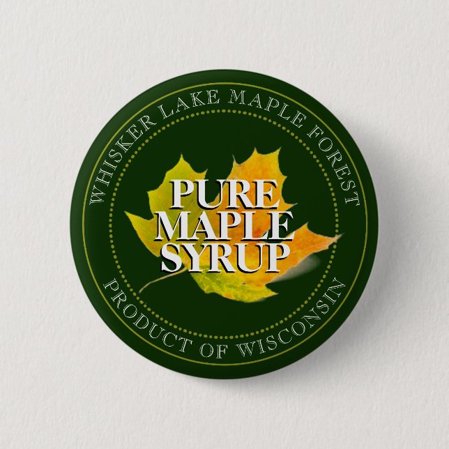 Maple Syrup Yellow Sugar Maple Leaf Editable Green 6 Cm Round Badge (Front)