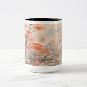 Maple Tree Bridge And River Two-Tone Coffee Mug