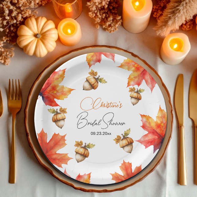 Maple Tree Leaves and Acorns Bridal Shower  Paper Plate (Creator Uploaded)