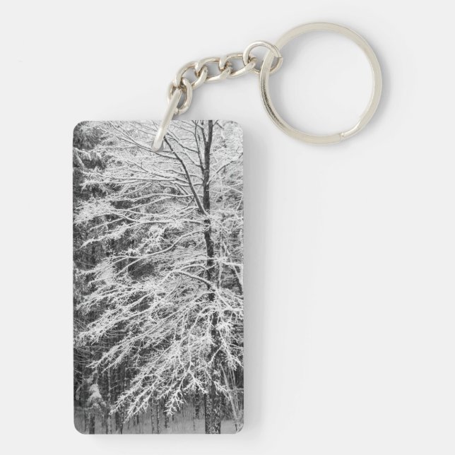 Maple Tree Outlined In Snow Key Ring (Back)