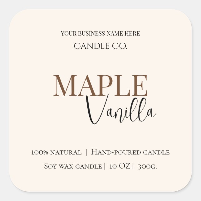 Maple Vanilla | Elegant Fall Soy Candle Label (Front)