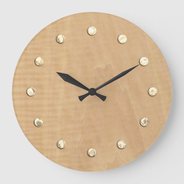 Maple Wood Look Large Gold Clock (Front)