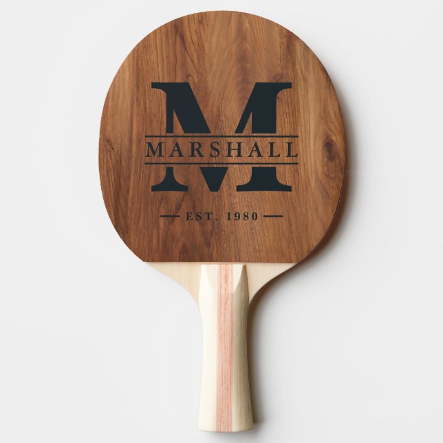 Maple Wood Monogram & Name Overlay BK Ping Pong Paddle (Back)