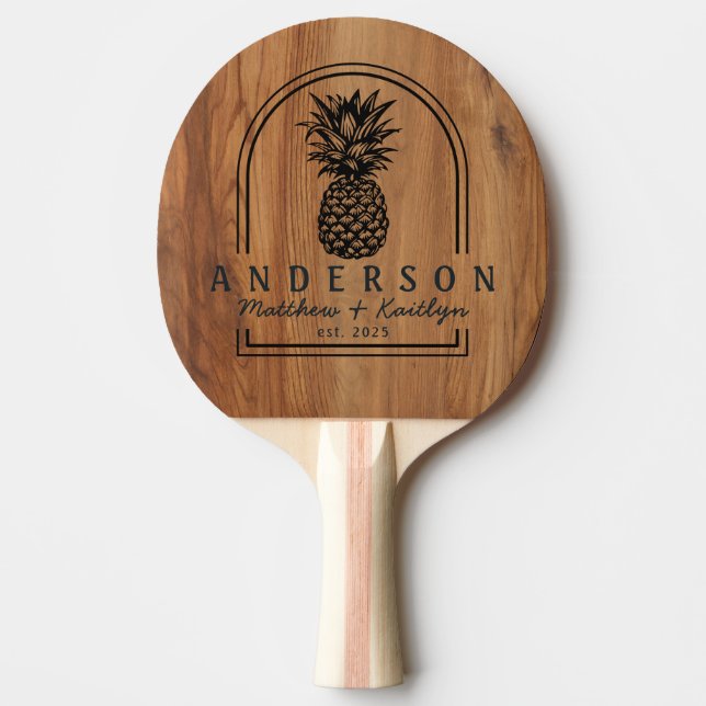 Maple Wood Pineapple Wedding Arch & Name Ping Pong Paddle (Front)