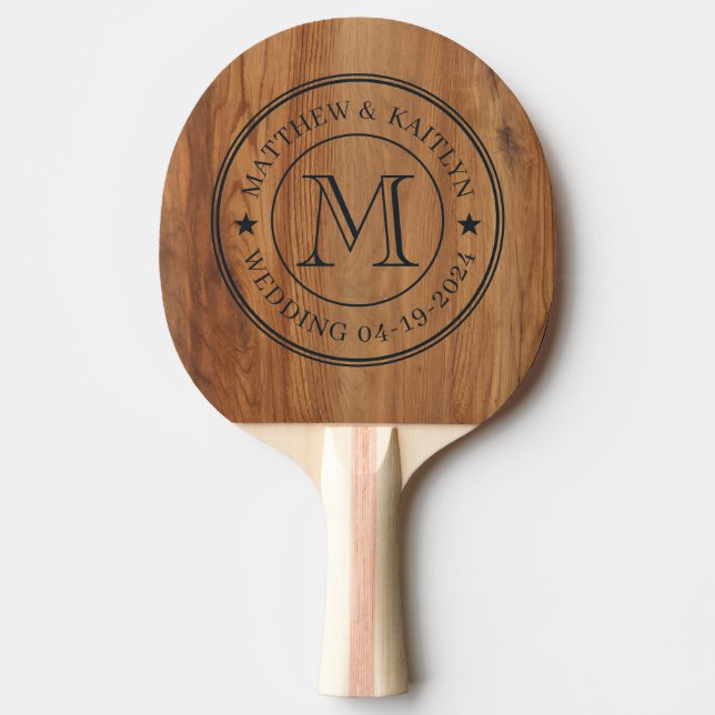 Maple Wood Wedding Monogram Star Ping Pong Paddle (Front)