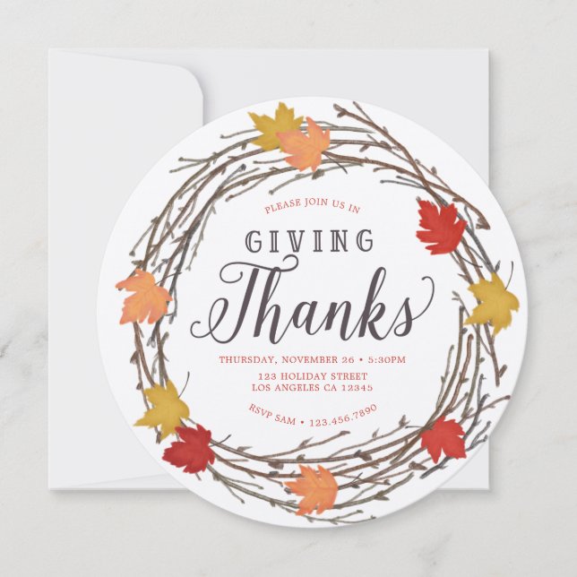Maple Wreath Thanksgiving Dinner Invitation (Front)