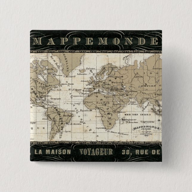 Mappemonde 15 Cm Square Badge (Front)