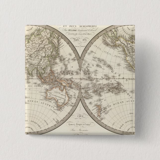 Mappemonde - World Map 15 Cm Square Badge (Front)