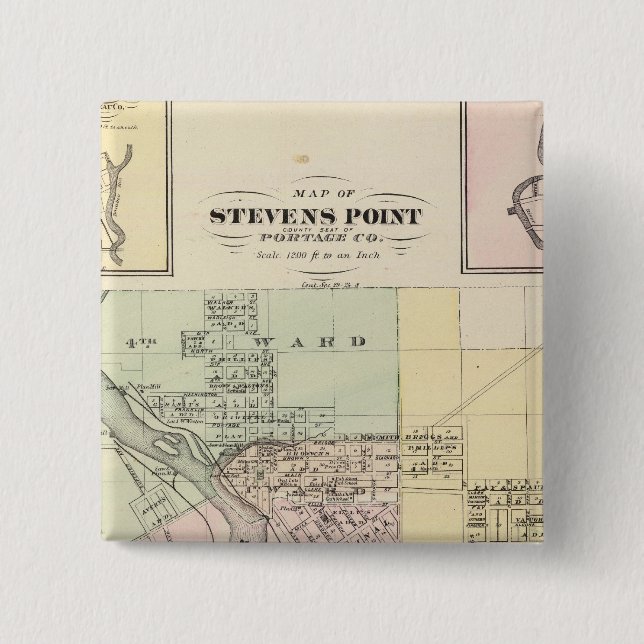 Maps of Stevens Point, Elroy and Wonewoc 15 Cm Square Badge (Front)