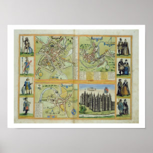 Maps of York, Shrewsbury, Lancaster, and Richmond, Poster