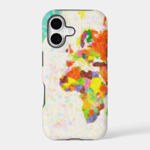 maps pointilism World Map with leaves