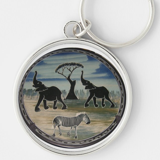 Mara Trumpet Glory African Elephant Zebra Oil Pain Key Ring (Front)