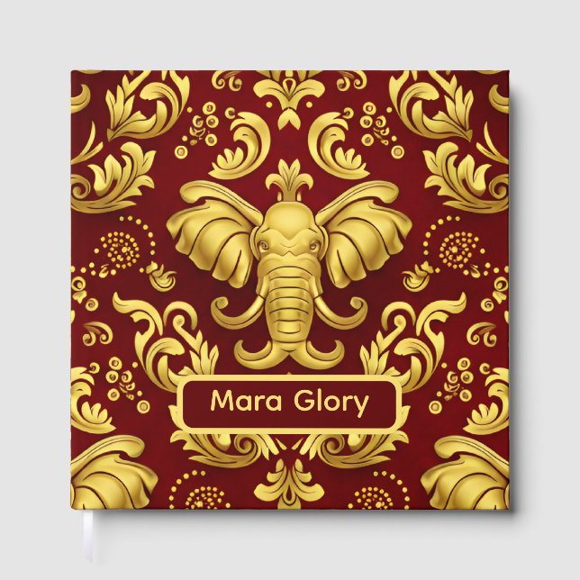 Mara Trumpeting Glory: Crimson & Gold Regal Elepha Guest Book (Front)