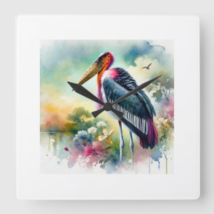 Marabou stork in the wild 180924AREF130 - Watercol Square Wall Clock