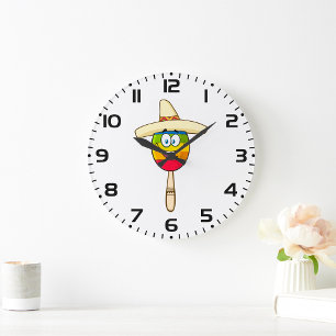 Maraca with Sombrero Colorful Fiesta Large Clock