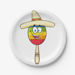 Maraca with Sombrero Colorful Fiesta Paper Plate