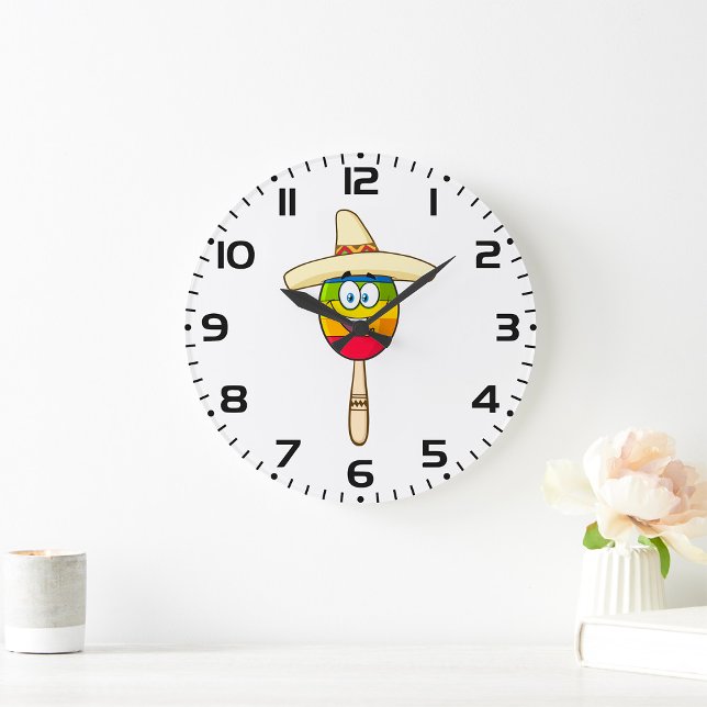 Maraca with Sombrero Colourful Fiesta Large Clock (Creator Uploaded)
