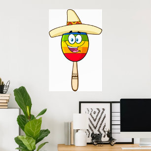 Maraca with Sombrero Colourful Fiesta Poster