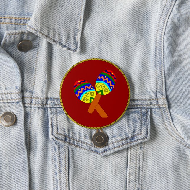Maracas,  colourful design, 7.5 cm round badge (In Situ)