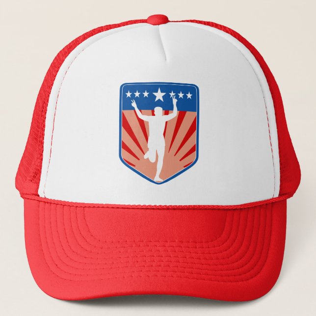 marathon runner finish shield stars trucker hat (Front)