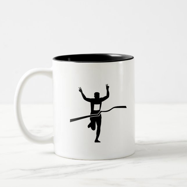 Marathon Runner Finishing Race Silhouette Two-Tone Coffee Mug (Left)