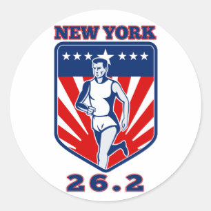 marathon runner new york 26.2 classic round sticker