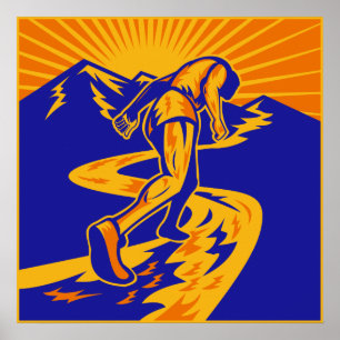 Marathon runner or jogger on mountain road poster