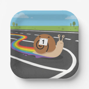 Marathon Runner Snail Cute Rainbow Trail Paper Plate