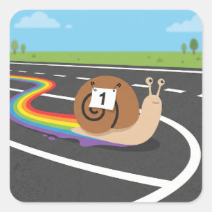 Marathon Runner Snail Cute Rainbow Trail Square Sticker