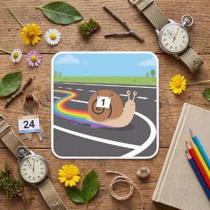 Marathon Runner Snail Cute Rainbow Trail Square Sticker