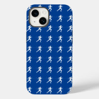 Marathon Runners & Heartbeat Line on Blue