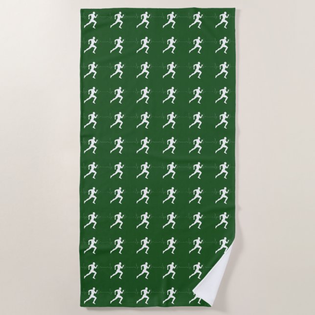 Marathon Runners & Heartbeat Line on Deep Green Beach Towel (Front)