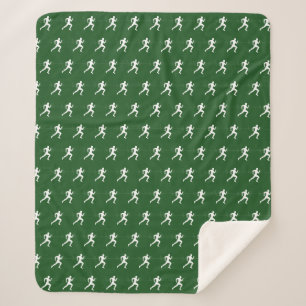 Marathon Runners on Deep Green  Sherpa Blanket