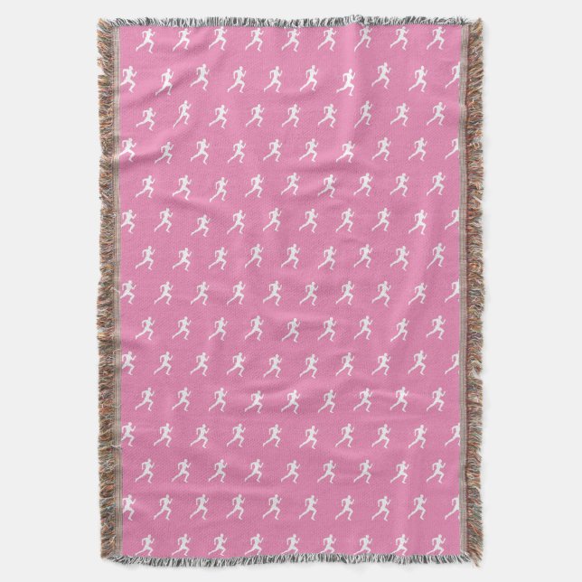 Marathon Runners on Pink Background Throw Blanket (Front Vertical)