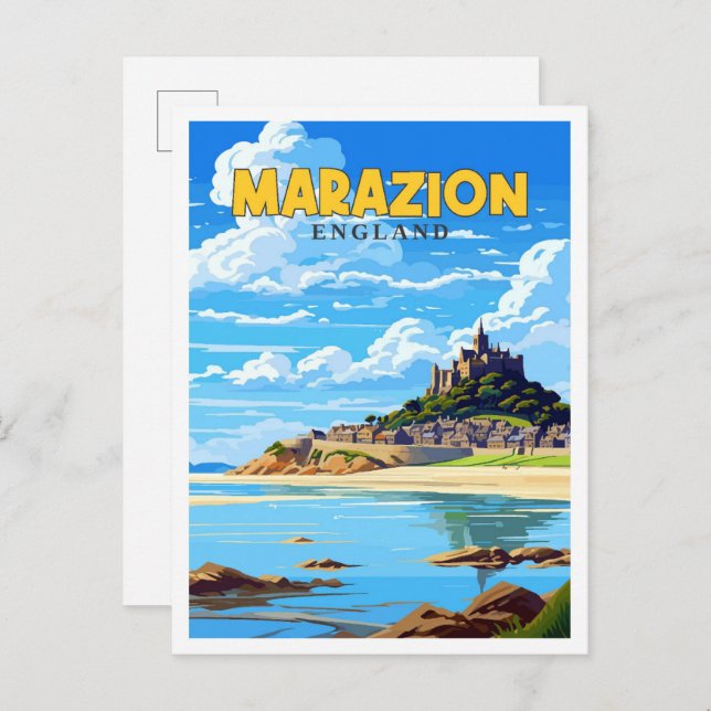 Marazion England vintage travel illustration Postcard (Front/Back)