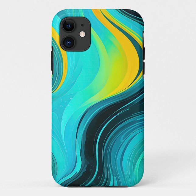 “Marbella” Blue Yellow Swirls Waves Case-Mate iPhone Case (Back)