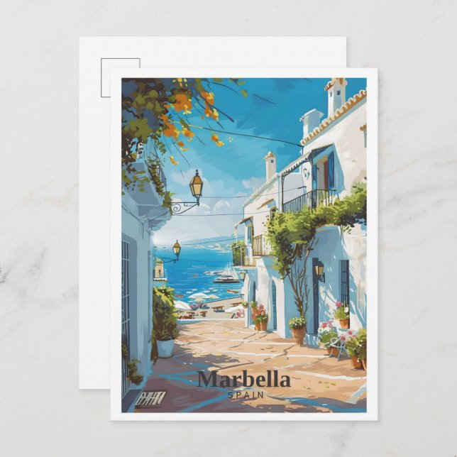 Marbella Spain Art Vintage Travel  Postcard (Front/Back)