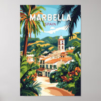 Marbella Spain Illustration Travel Art Vintage