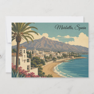 Marbella Spain Travel Vintage Mediterranean Beach Card