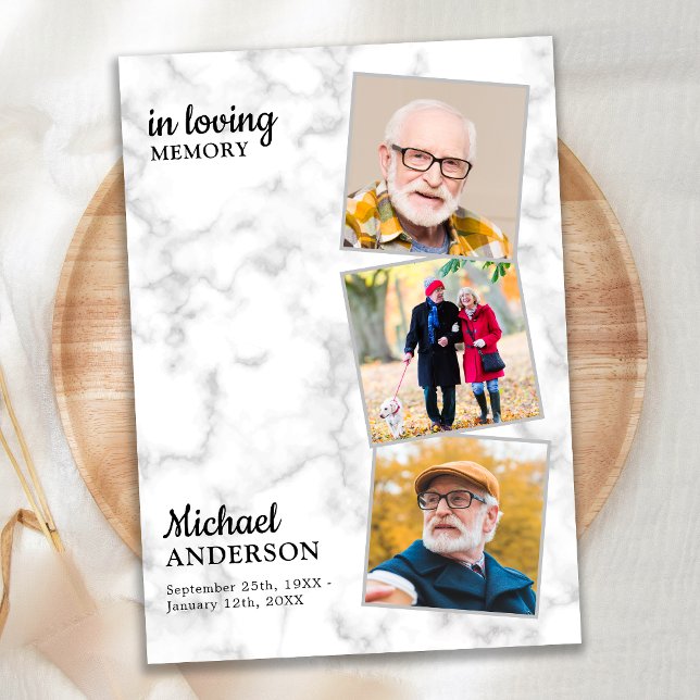 Marble 3 Photos Memorial Celebration Of Life Invitation (Creator Uploaded)