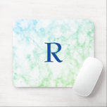 Marble Abstract Blue Green White Monogram Ombre Mouse Pad<br><div class="desc">Designed with abstract of marble background in multicolors,  with monogrammed initial template which you can customize easily!</div>