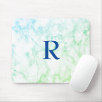 Marble Abstract Blue Green White Monogram Ombre
