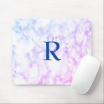 Marble Abstract Blue Purple White Monogram Ombre Mouse Pad<br><div class="desc">Designed with abstract of marble background in multicolors,  with monogrammed initial template which you can customize easily!</div>