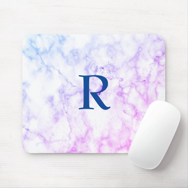 Marble Abstract Blue Purple White Monogram Ombre Mouse Pad (With Mouse)
